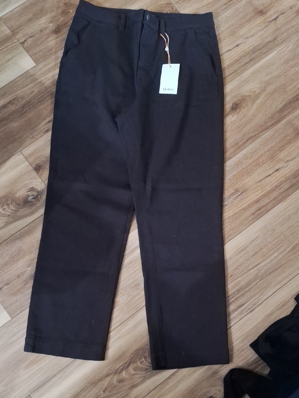 Quince Organic Stretch Cotton Twill Straight Leg Cropped Pants Black 10 NWT - Picture 2 of 4
